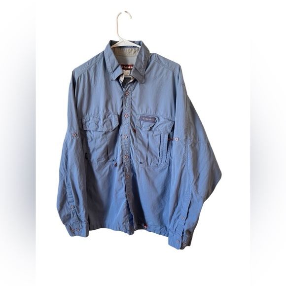 Simms Long sleeve Vented Guide Fishing Shirt Button Front Zip Pockets Blue M - Picture 3 of 16